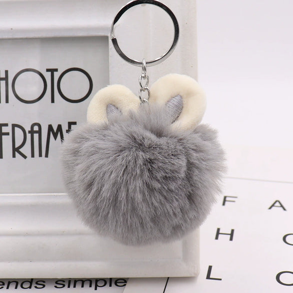 Plush Rabbit Ears Fur Ball Keychain Pendant
