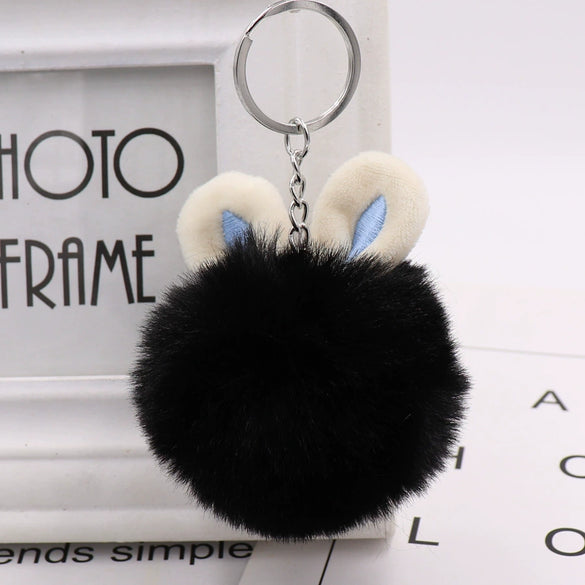 Plush Rabbit Ears Fur Ball Keychain Pendant
