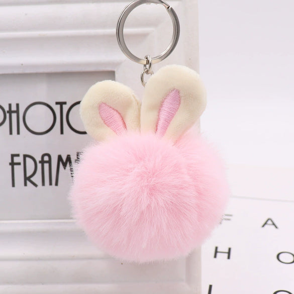 Plush Rabbit Ears Fur Ball Keychain Pendant