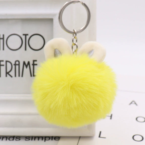 Plush Rabbit Ears Fur Ball Keychain Pendant