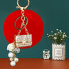 Plush Satchel Style Women's Car Keychain Diamond Encrusted Creative Bag Pendant Fur Ball Gift