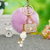 Plush Satchel Style Women's Car Keychain Diamond Encrusted Creative Bag Pendant Fur Ball Gift