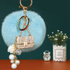 Plush Satchel Style Women's Car Keychain Diamond Encrusted Creative Bag Pendant Fur Ball Gift