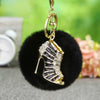 Plush Satchel Style Women's Car Keychain Diamond Encrusted Creative Bag Pendant Fur Ball Gift