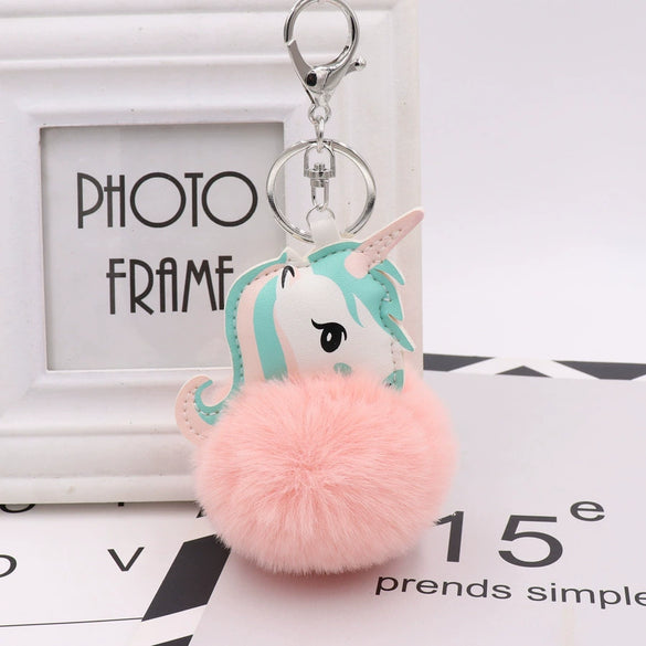 Plush Unicorn Fur Ball Key Chain And Car Pendant
