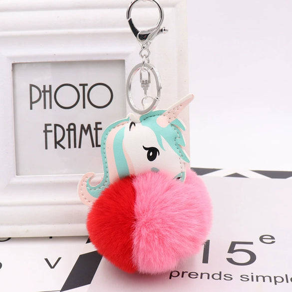 Plush Unicorn Fur Ball Key Chain And Car Pendant