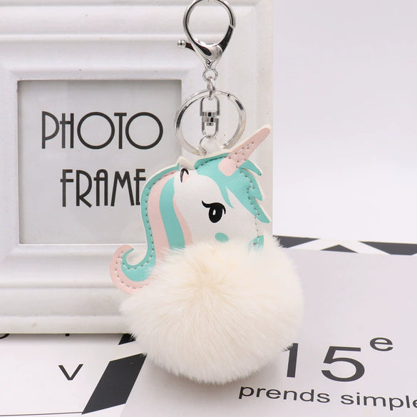 Plush Unicorn Fur Ball Key Chain And Car Pendant