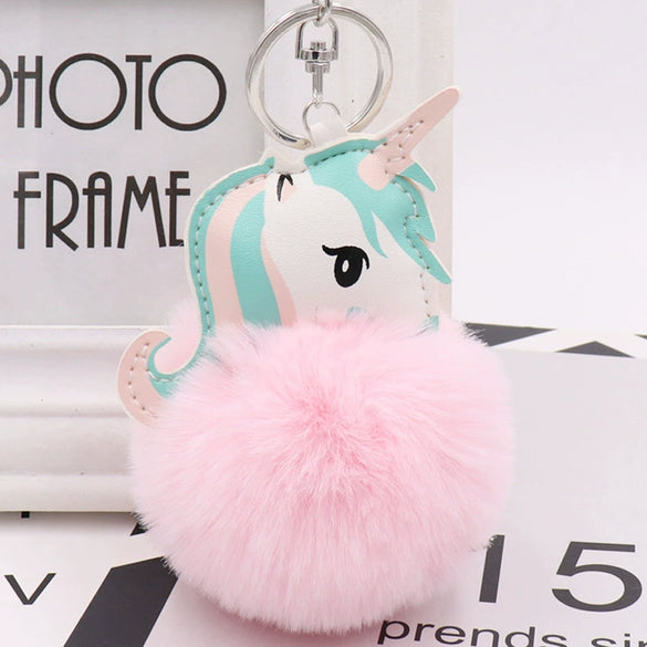 Plush Unicorn Fur Ball Key Chain And Car Pendant