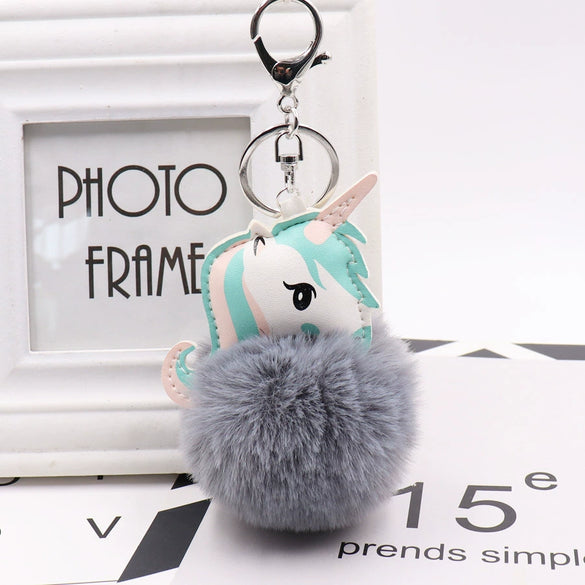 Plush Unicorn Fur Ball Key Chain And Car Pendant