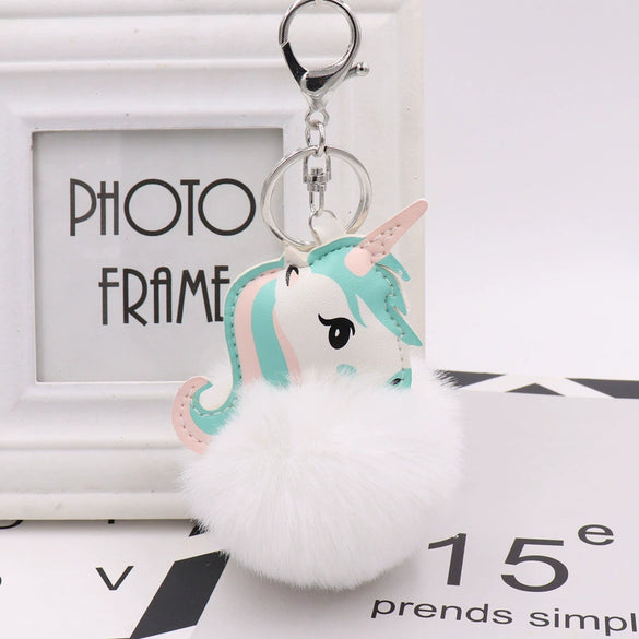 Plush Unicorn Fur Ball Key Chain And Car Pendant