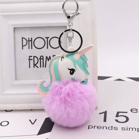 Plush Unicorn Fur Ball Key Chain And Car Pendant