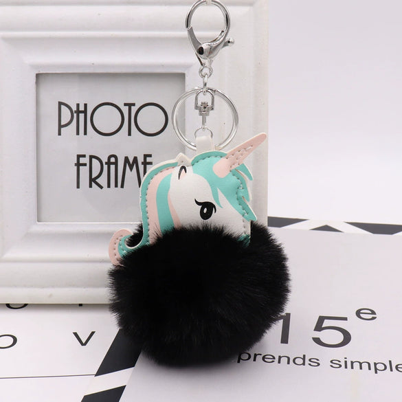Plush Unicorn Fur Ball Key Chain And Car Pendant