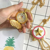 Pocket Watch Alloy Female Cartoon Round Dial With Angel Wings And Sakura Stars Hanging Chain