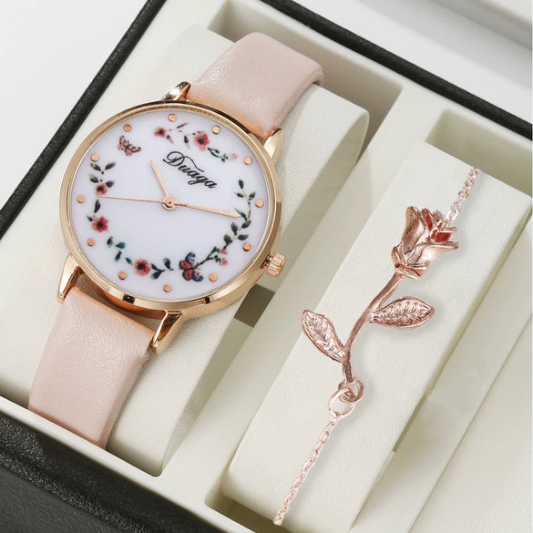 Pointer Round Alloy Case Imitation Leather Strap Women's Bracelet Watch
