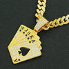 Poker Pendant Necklace Hiphop Style Rhinestone Diamondencrusted Cuban Chain Geometric Design Alloy