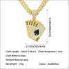Poker Pendant Necklace Hiphop Style Rhinestone Diamondencrusted Cuban Chain Geometric Design Alloy