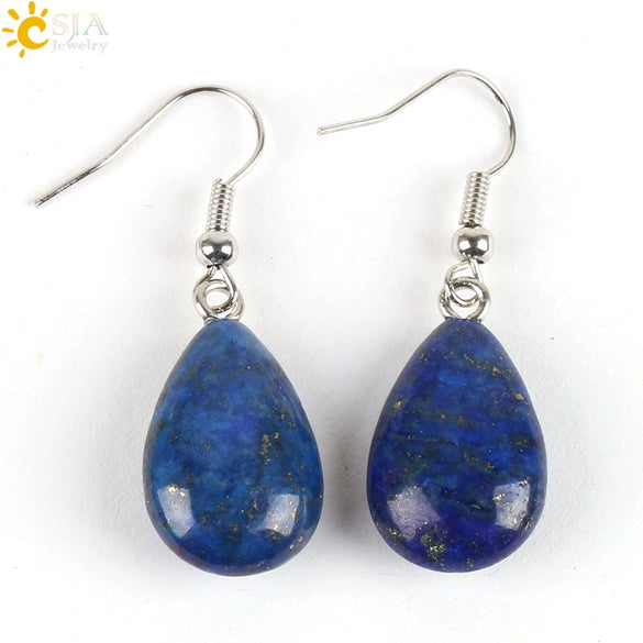 Polished Natural Stone Flat Teardrop Earrings Handmade Simple Crystal Jewelry With Copper Accessories For Women