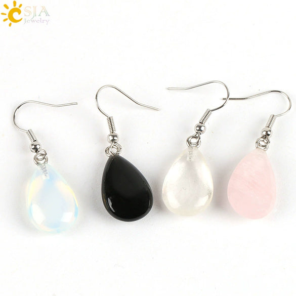 Polished Natural Stone Flat Teardrop Earrings Handmade Simple Crystal Jewelry With Copper Accessories For Women