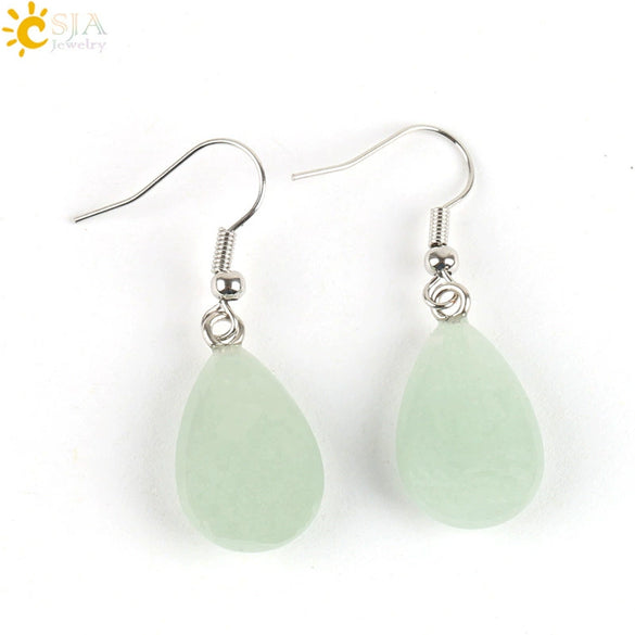 Polished Natural Stone Flat Teardrop Earrings Handmade Simple Crystal Jewelry With Copper Accessories For Women