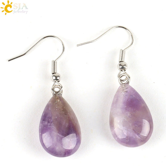Polished Natural Stone Flat Teardrop Earrings Handmade Simple Crystal Jewelry With Copper Accessories For Women