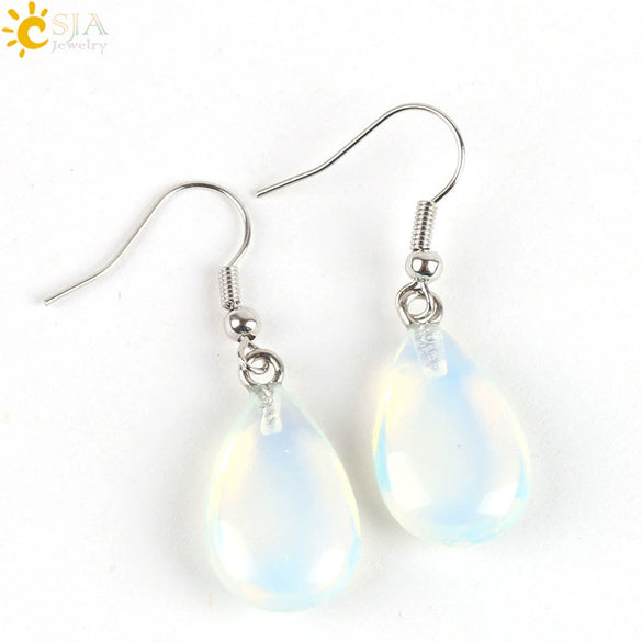 Polished Natural Stone Flat Teardrop Earrings Handmade Simple Crystal Jewelry With Copper Accessories For Women
