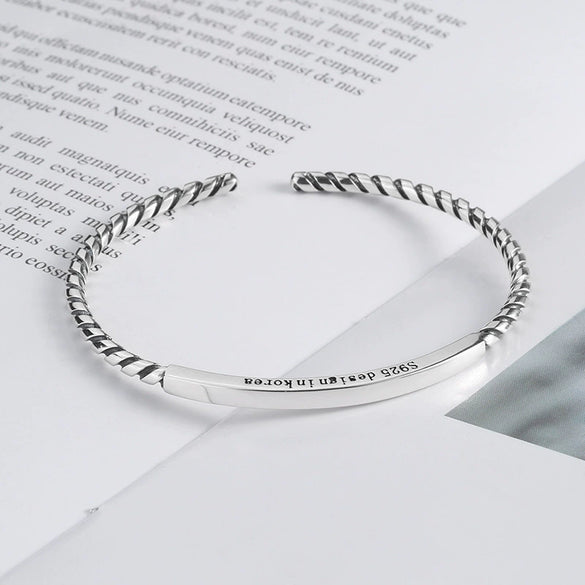 Polished S925 Sterling Silver Bracelet For Women Trendy Minimalist Hip Hop Style All Match Jewelry