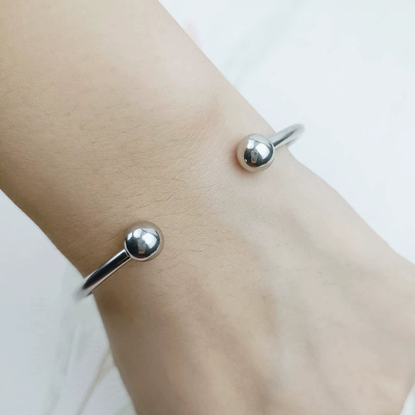 Polished Stainless Steel Open Bracelet Geometric Versatile Diy Threaded Cuff Bracelet For Men And Women