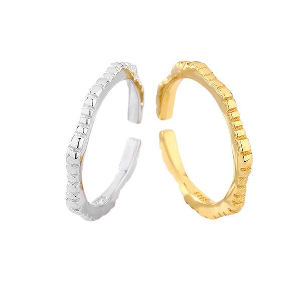 Polished Sterling Silver Geometric Open Ring With Irregular Concave And Convex Hammered Texture For Women And Unisex Wear