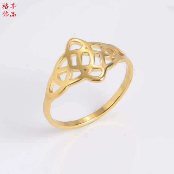 Polished Titanium Steel Bow Knot Ring With Leaf Shape Natural Style Jewelry For Women And Unisex Wear