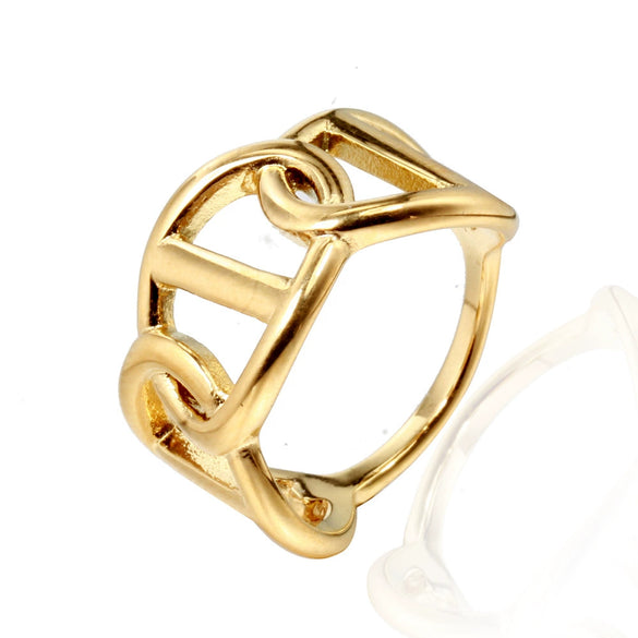 Polished Titanium Steel Hollow Heart Shaped Ring With Geometric Design For Women And Men Retro Elegant Everyday Jewelry