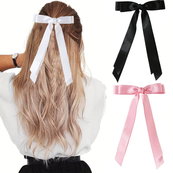 Polyester Cloth Doublelayer Bow Ribbon Duckbill Clip Handmade Women's Sweet Hair Accessory