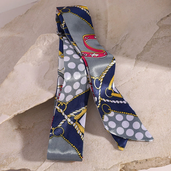 Polyester Hair Band Blue And White Colorblock Printing Retro Style For Women