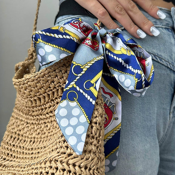 Polyester Hair Band Blue And White Colorblock Printing Retro Style For Women