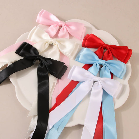 Polyester Ribbon Bow Hairpin Handmade Duckbill Clip Headwear For Women