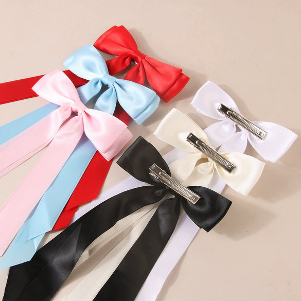Polyester Ribbon Bow Hairpin Handmade Duckbill Clip Headwear For Women
