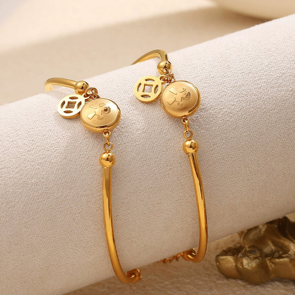 Pony Bracelet Copper Coin Goldplated 316L Stainless Steel Electroplated For Women