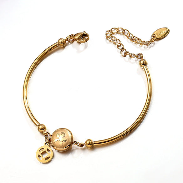 Pony Bracelet Copper Coin Goldplated 316L Stainless Steel Electroplated For Women