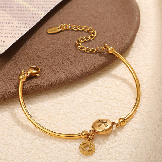 Pony Bracelet Copper Coin Goldplated 316L Stainless Steel Electroplated For Women