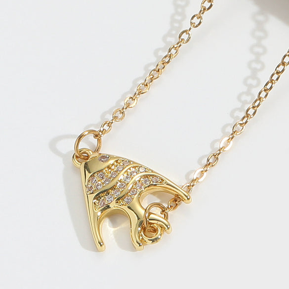 Pony Shape Pendant Necklace For Women Copper Mixed Gemstone Setting Geometric Design Electroplating