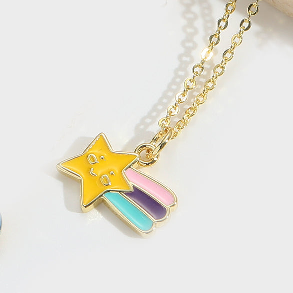 Pony Shape Pendant Necklace For Women Copper Mixed Gemstone Setting Geometric Design Electroplating