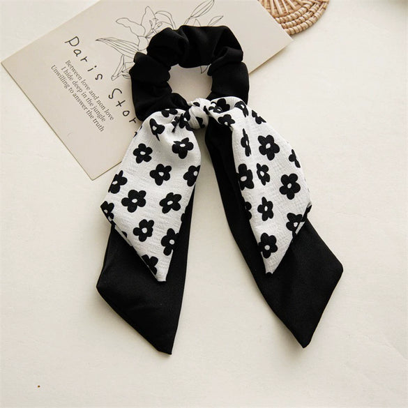 Ponytail Ribbon Large Intestine Hair Band Female Bow Handmade Fabric Black Dotted Headdress