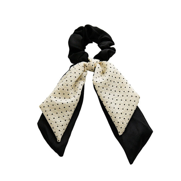 Ponytail Ribbon Large Intestine Hair Band Female Bow Handmade Fabric Black Dotted Headdress