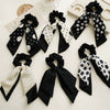 Ponytail Ribbon Large Intestine Hair Band Female Bow Handmade Fabric Black Dotted Headdress