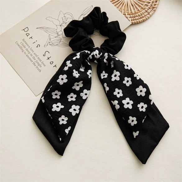 Ponytail Ribbon Large Intestine Hair Band Female Bow Handmade Fabric Black Dotted Headdress
