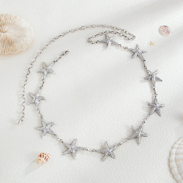 Pop Style Alloy Starfish Shell Splicing Waist Chain For Female