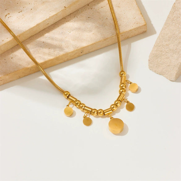 Popular All Match Round Geometric Titanium Steel Pendant Chain With Electroplating For Unisex Elegant Retro Clavicle Necklace