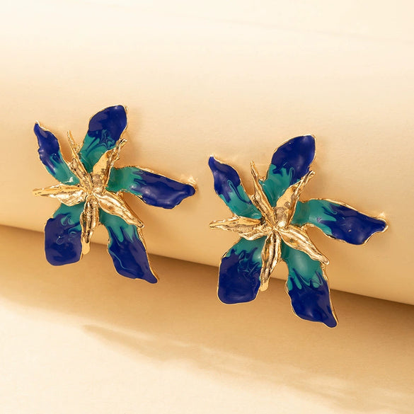 Popular Alloy Flower Earrings With Dripping Oil Processing Technology