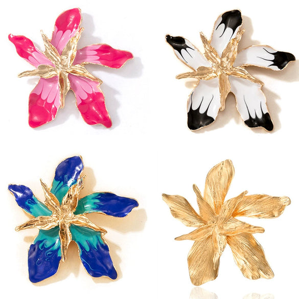 Popular Alloy Flower Earrings With Dripping Oil Processing Technology