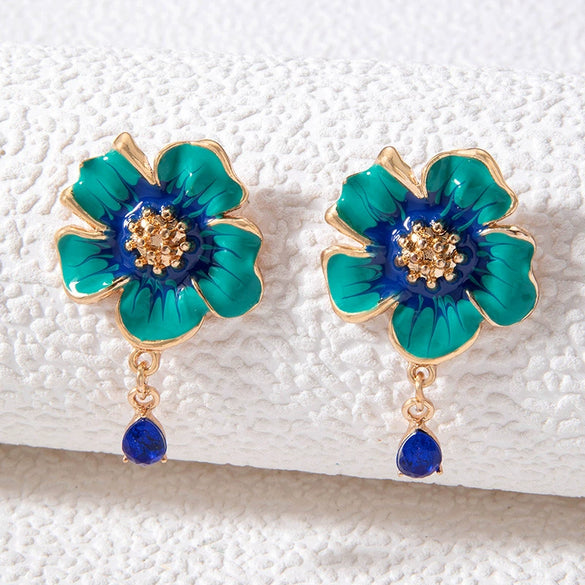 Popular Alloy Flower Earrings With Dripping Oil Processing Technology