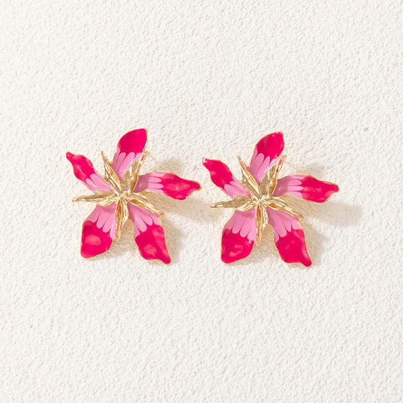 Popular Alloy Flower Earrings With Dripping Oil Processing Technology